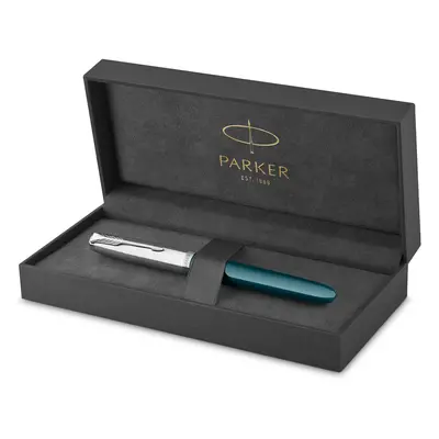 Parker Fountain Pen Teal Blue Barrel with Chrome Trim Fine Nib with