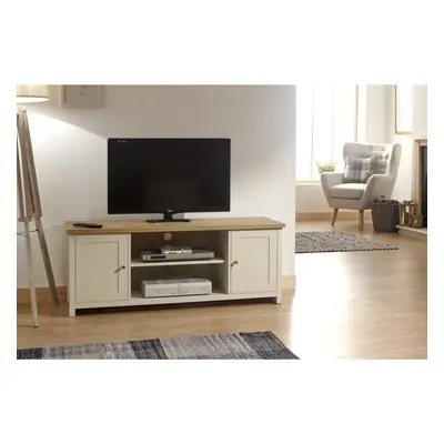 Cream Oak TV Stand Two Tone Door Cabinet Television Unit Open Shelf Cable Tidy