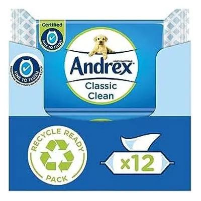 Andrex Classic Clean Washlets - Packs of Sheets Each - Flushable, Biodegradable Wet Wipes with C