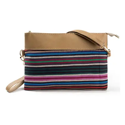 (#2) Women Canvas Clutch Bag PU Splice Striped Print Wrist Strap Street Shoulder Handbag