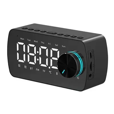 (Black) Wireless Bluetooth Speaker Double Alarm Clock FM Radio Mirror LED Display Hi-Fi Music Co