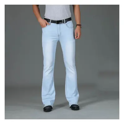 (light blue, 28) Men&apos;s Boot Cut Leg Flared Loose Fit High Waist Male Designer Classic Denim