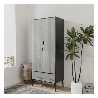 (Black Ash Grey) Door Drawer Wardrobe with Scandi Legs Cupboard Hanging Rail 180cm