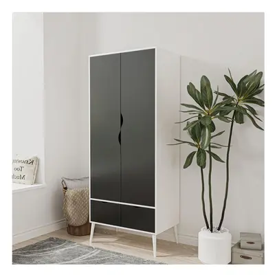 (White Black) Door Drawer Wardrobe with Scandi Legs Cupboard Hanging Rail 180cm