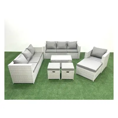 Fimous Wicker PE Rattan Sofa Garden Furniture Set with Armchair Oblong Coffee Table Footstools L