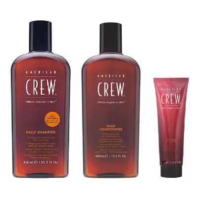 American Crew Daily Moisturizing Shampoo 450ml, Conditioner 450ml and Light Hold Gel 390ml