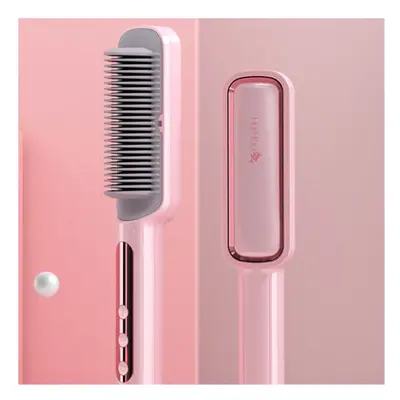 (pink with box) Hot Combs Anti-scalding Hair Straightener Smart Ceramic Curler Heated Brush