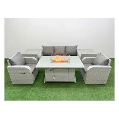 Fimous PE Rattan Garden Furniture Set Reclining Chair Sofa Lounge Sofa Set Firepit Dining Table 