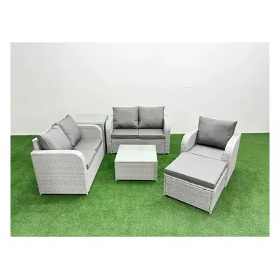 Fimous High Back Poly Rattan Garden Furniture Set with Reclining Chair Loveseat Sofa Indoor Outd