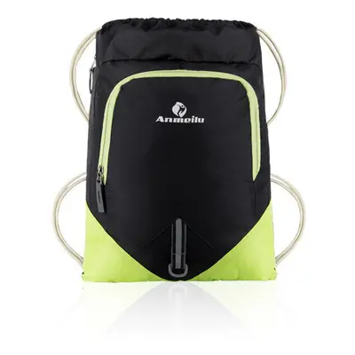 (Black&Green) 12L Foldable Drawstring Backpack Ultralight Outdoor Travel Waterproof Folding Scho