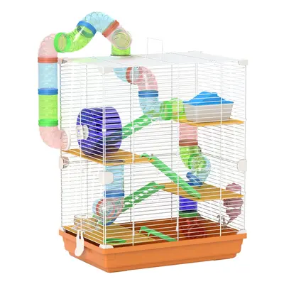 Pawhut Tier Hamster Cage Carrier Habitat w/ Exercise Wheels, Orange