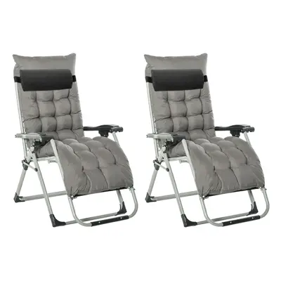 Outsunny PCS Reclining Zero Gravity Chair Folding Lounger Cushion Dark Grey