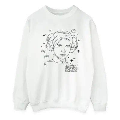 (L, White) Star Wars Womens/Ladies Episode IV: A New Hope Leia Christmas Sketch Sweatshirt