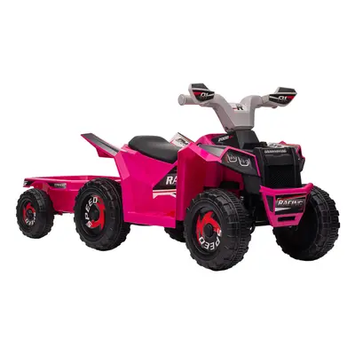 HOMCOM Electric Quad Bike, 6V Kids Ride-On ATV with Back Trailer - Pink