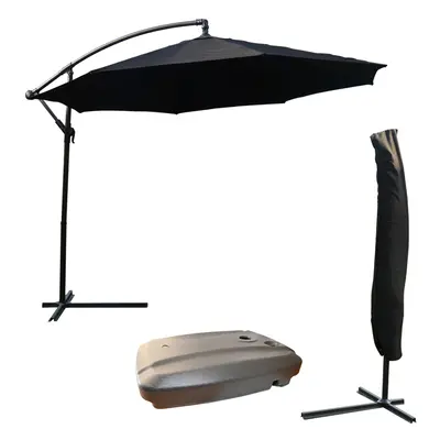 KCT 3.5m Large Black Garden Cantilever Parasol with Protective Cover and Base