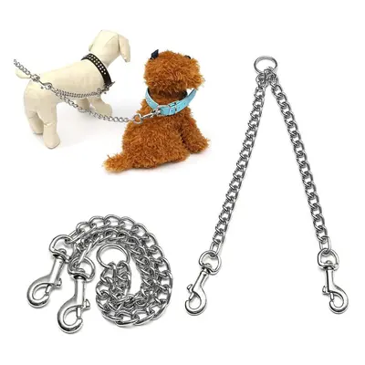 () Double Dog Puppy Coupler Twin Lead Chain Leash Way Walking