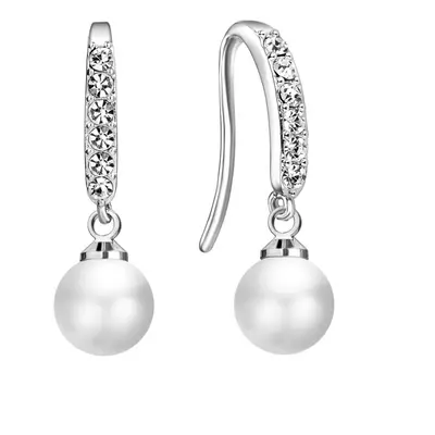 Silver Plated Pearl Drop Earrings Created with Swarovski Crystals