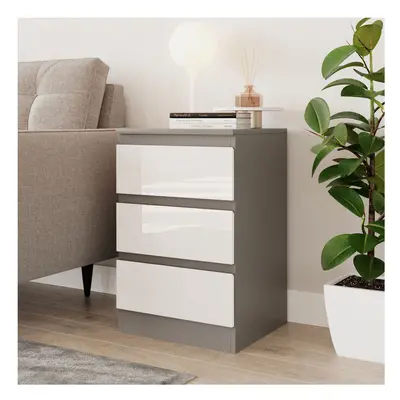 (Grey & White) High Gloss Drawer Skagen Wooden Bedroom Chest Cabinet No Handle Drawer Storage