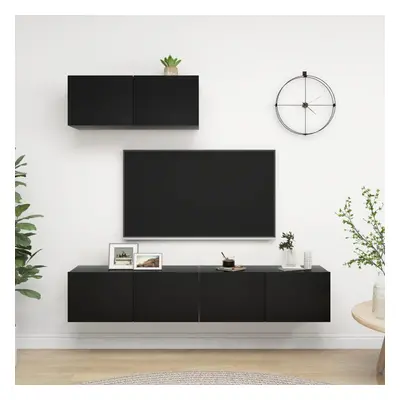 vidaXL 3x TV Cabinets Black Engineered Wood Furniture TV Stand Cabinet Unit