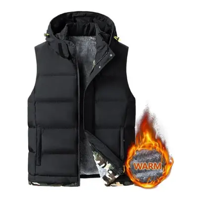 (black, 6XL) Vest For Men Mens Vest Jacket Hooded Men Winter Warm Sleeveless Jackets Male Casual