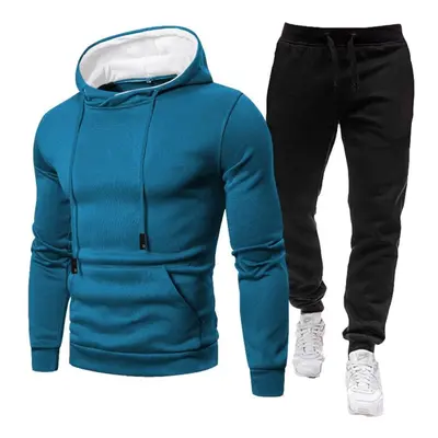 (dark blue, XL) Tracksuit Men Sets Winter Hoodies+pants Piece Set Mens Brand Joggers Sweatpants 