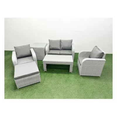 Fimous Light Grey PE Wicker Rattan Garden Furniture Set Sofa Set Reclining Adjustable Chair Seat