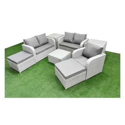 Fimous High Back Poly Rattan Garden Furniture Set with Reclining Chair Loveseat Sofa Indoor Outd