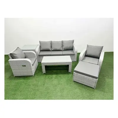 Fimous PE Rattan Garden Furniture Set Reclining Chair Sofa Lounge Sofa Set Side Table Big Footst