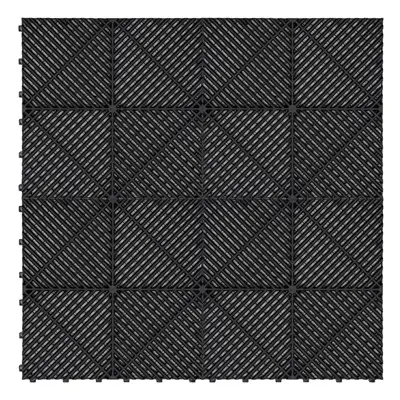 (Vented Garage Floor Tiles Black (x225) with Edges (x60)) Vented Interlocking Floor Tiles Full S