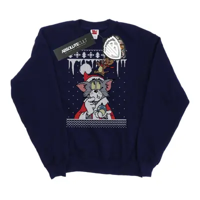 (S, Navy Blue) Tom And Jerry Womens/Ladies Christmas Fair Isle Sweatshirt