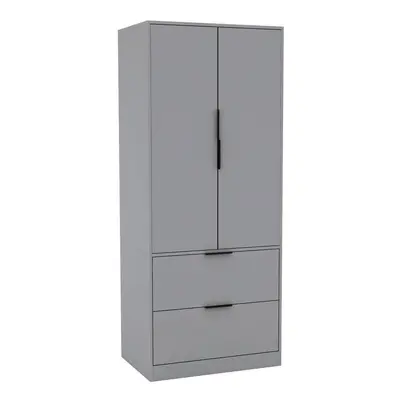 (Grey) Door Drawer Minimalist Bedroom Wardrobe Storage & Hanging Rail 180cm