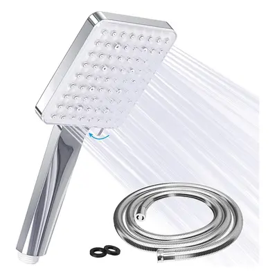 Square Shower Head With 1.5 m Stainless Steel Hose Hand Jet Types Large Water-Saving High Pressu