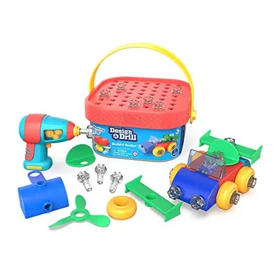 Design & Drill Build-It Bucket STEM Toy, Pieces with Electric Drill Toy, Travel Toys for Boys & 