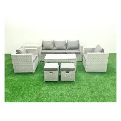 Fimous Rattan Garden Furniture Set Seater Outdoor Garden Sofa Oblong Coffee Table Set with Chair