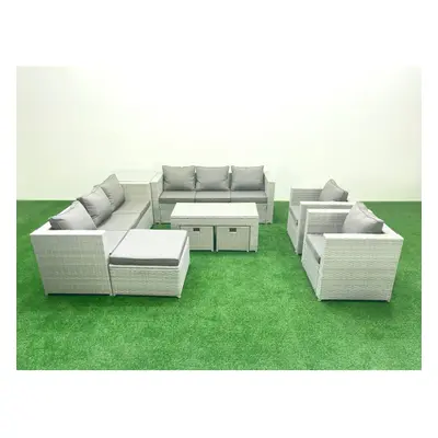 Fimous Outdoor Garden Furniture Rattan Sofa Set with Armchairs Oblong Coffee Table Footstools Si