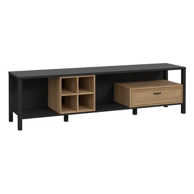 High Rock Wide TV Unit in Matt Black/Riviera Oak