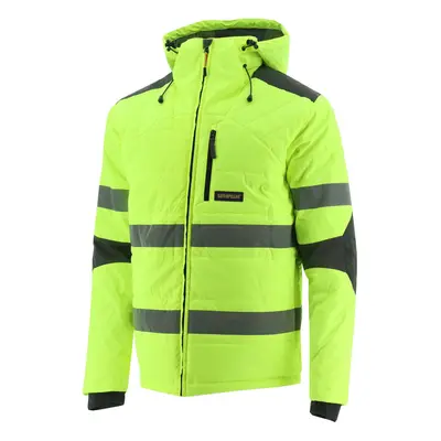 (3XL) Caterpillar Mens Boreas Hi-Vis Puffer Jacket w Hood Water Resistant CAT - Yellow