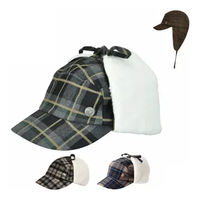 (Navy/Khaki, S/M) KANGOL Plaid Supre Ushanka Sherpa Chullo Lined Hat Warm Winter Ear Trapper Fly