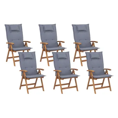 Set of Garden Chairs with Cushions JAVA Acacia Wood Blue