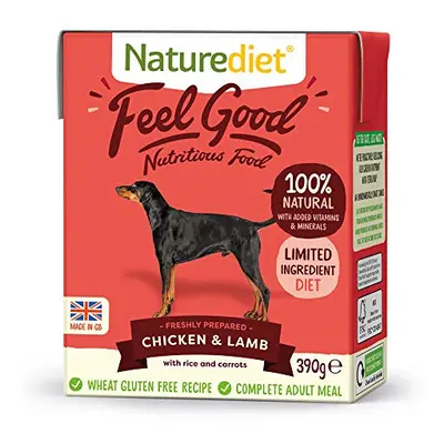 Naturediet - Feel Good Wet Dog Food, Natural and Nutritionally Balanced, Chicken & Lamb, 390g (P