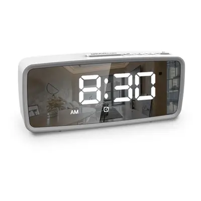 (White, Digital) USB-Rechargeable LED Mirror Digital Alarm Clock with Snooze Mode