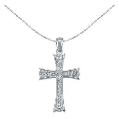 Jewelco London Rhodium Plated Sterling Silver Carved Armeanian Cross Pendant Necklace 36mm inch 