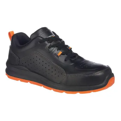 (11 UK, Black/Orange) Portwest Mens Perforated Leather Compositelite Safety Trainers