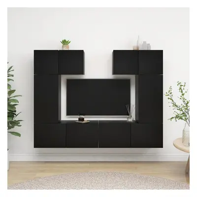 vidaXL TV Cabinet Set Piece Black Chipboard Home Furniture TV Stand Cabinet