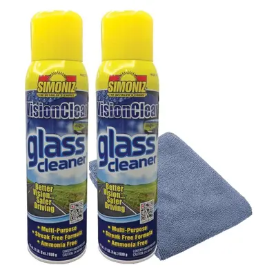 Simoniz Vision Clear Glass Cleaner Streak Free (2-pack) 19oz + LARGE Microfiber Polish Cloth COM