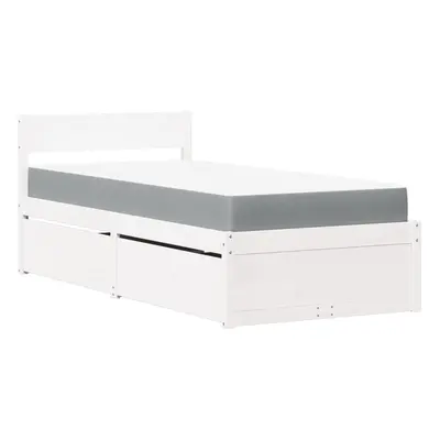 (white, x cm) vidaXL Bed with Drawers and Mattress Home Bed Base Bedstead Solid Wood Pine