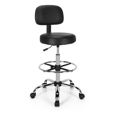 Upholstered Swivel Stool Faux Leather Drafting Chair w/ Backrest Ergonomic