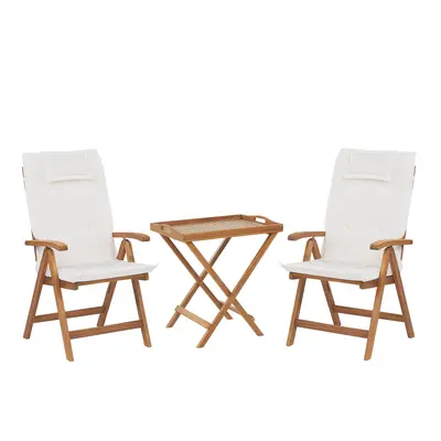 Bistro Set with Cushions JAVA Wood Off-White