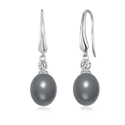 Sterling Silver Grey Pearl Drop Earrings Created with Swarovski Crystals