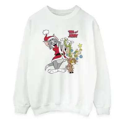 (L, White) Tom & Jerry Womens/Ladies Christmas Reindeer Sweatshirt